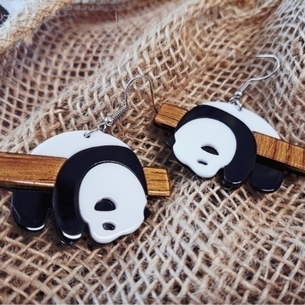 MODCLOTH PANDA "JUST HANGING AROUND" ACRYLIC EARRINGS 1 - Picture 2 of 6